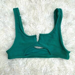 Frankie’s Bikinis Green Ribbed Cutout Bikini Top
